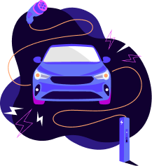 Illiustration of an EV surrounded by chargers