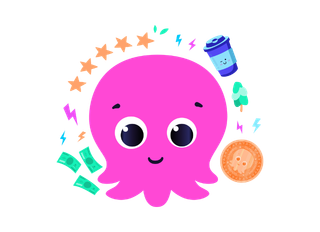 Octopus mascot Constantine surrounded by reward scheme perks