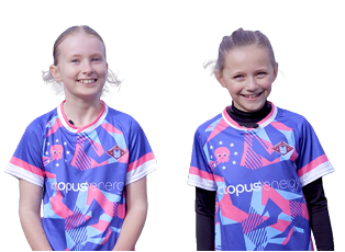 Two children dressed in octopus sports kit