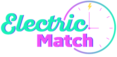 The Electric Match logo: A turquoise and pink clock