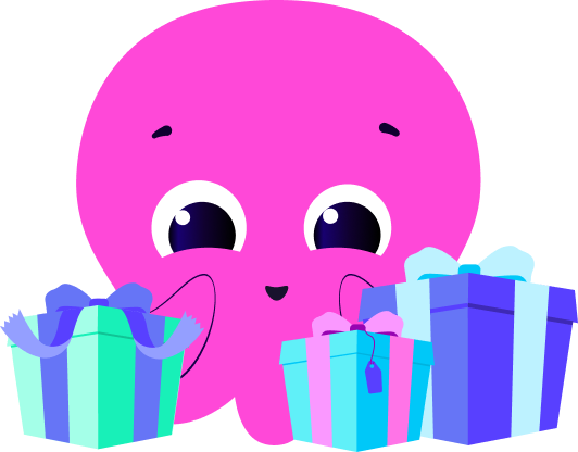 A pink octopus with presents