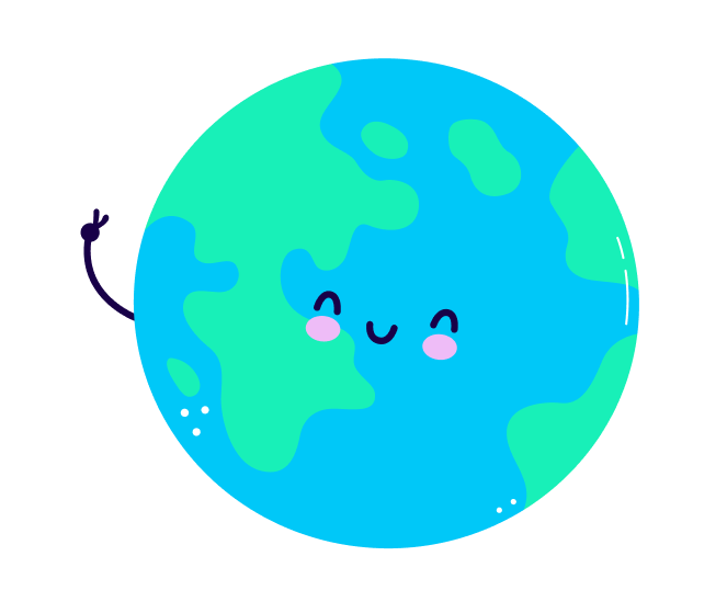 Illustration of a smiling earth giving a peace sign