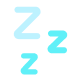 Three blue "Z" symbols in varying sizes, representing sleep or snoring, arranged diagonally on a transparent background.