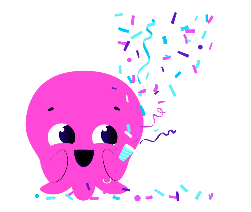 Illustration of an octopus throwing confetti and celebrating