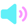 Light blue speaker icon emitting pink sound waves on a black background.
