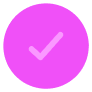 A bright pink circle with a white checkmark in the center, symbolizing confirmation or approval, against a transparent background.