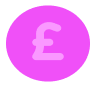 Pink circle with a white pound sterling symbol in the center.