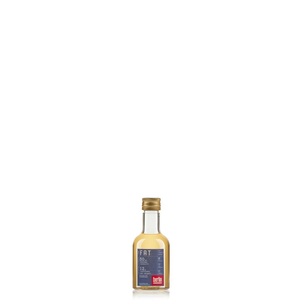 FAT 50 ml PET bottle from the Spirits PET Collection by Berlin Packaging, featuring a rounded silhouette and lightweight design optimized for miniatures, samples and distilled spirits applications.