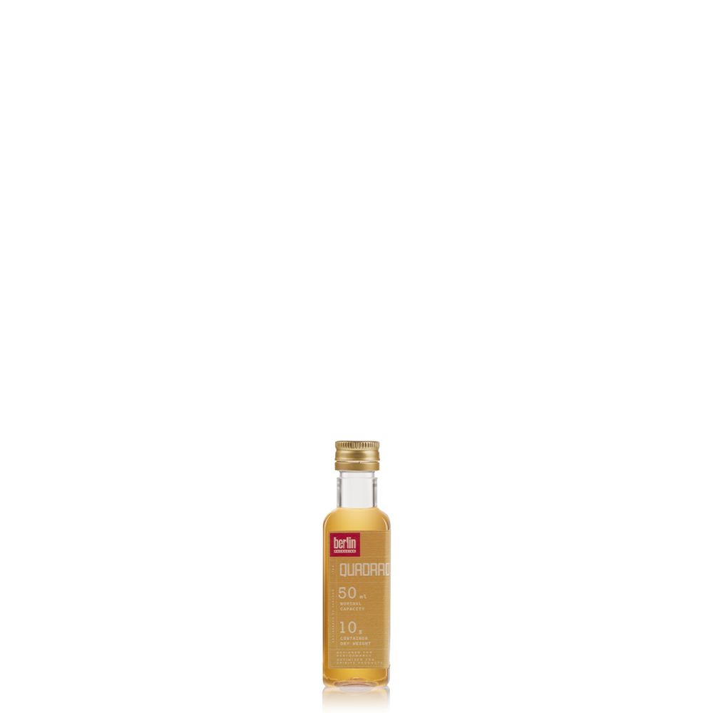 Quadrada 50 ml PET bottle from the Spirits PET Collection by Berlin Packaging, featuring a compact square silhouette and lightweight design optimized for miniatures, samples and distilled spirits applications.