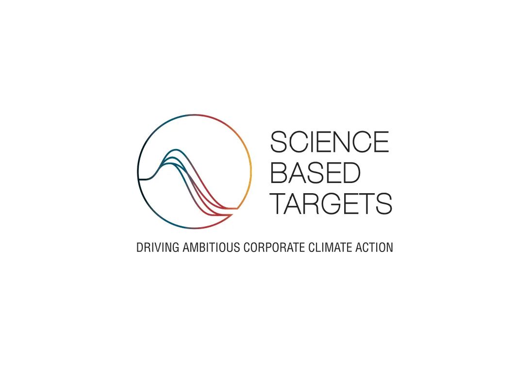 Logo of Science Based Targets, featuring a stylized wave in a circle, with the tagline "Driving Ambitious Corporate Climate Action."