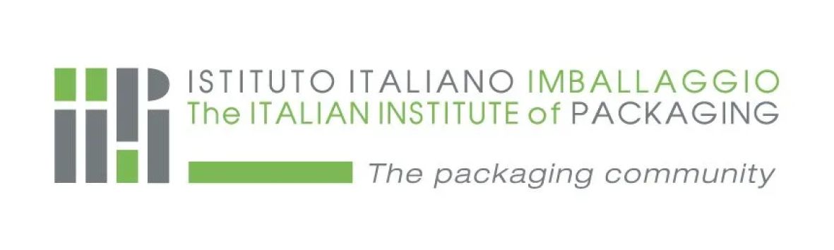 Logo of Istituto Italiano Imballaggio (The Italian Institute of Packaging) featuring green and gray geometric shapes with bilingual text in Italian and English, and tagline 'The packaging community'.