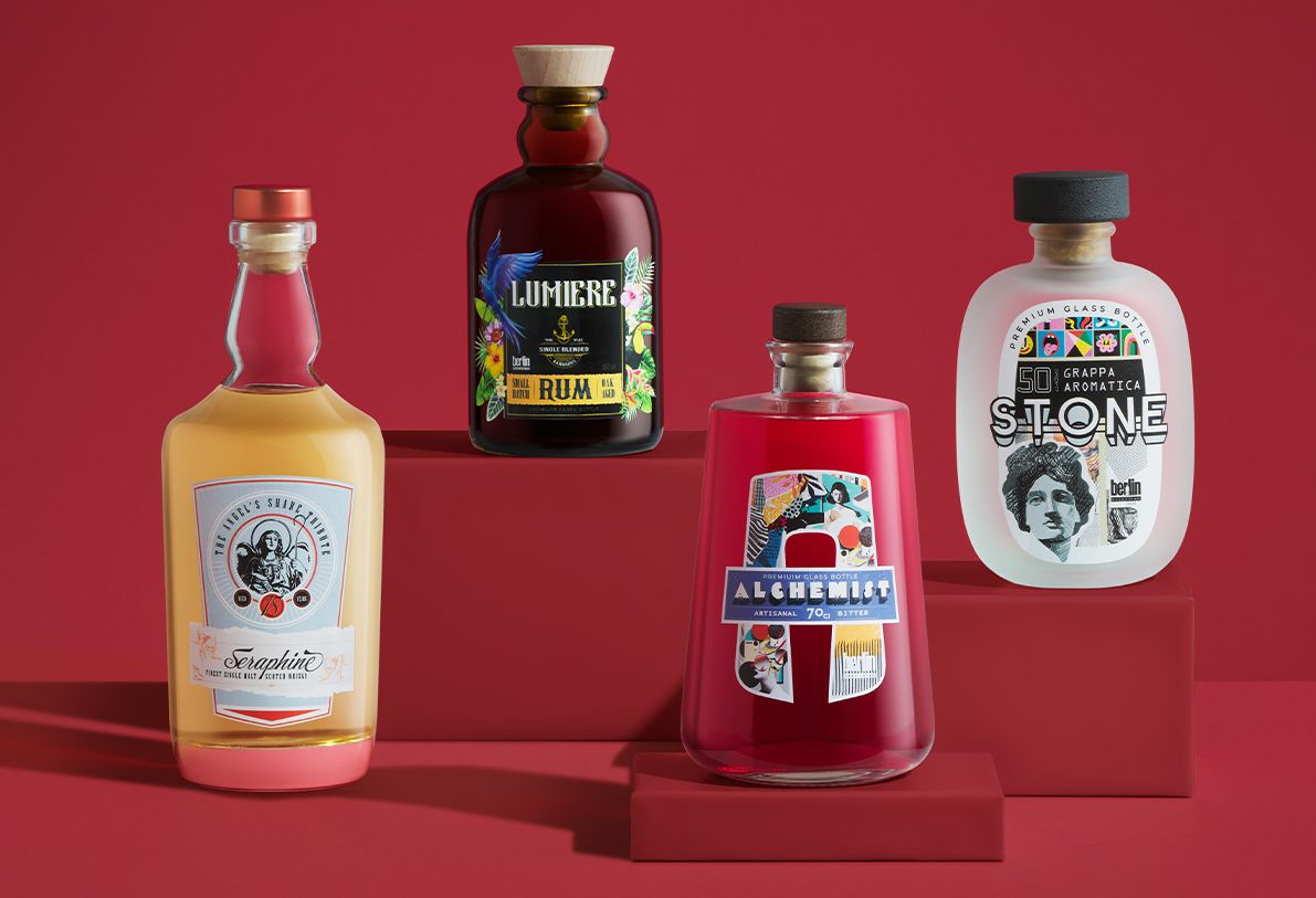 bp_em_spirits_collection_Modern-Classics_img1 Modern Classics collection by Berlin Packaging featuring glass bottles for distilled spirits with distinctive silhouettes, premium closures and creative label designs, showcasing contemporary packaging concepts inspired by classic spirits categories.