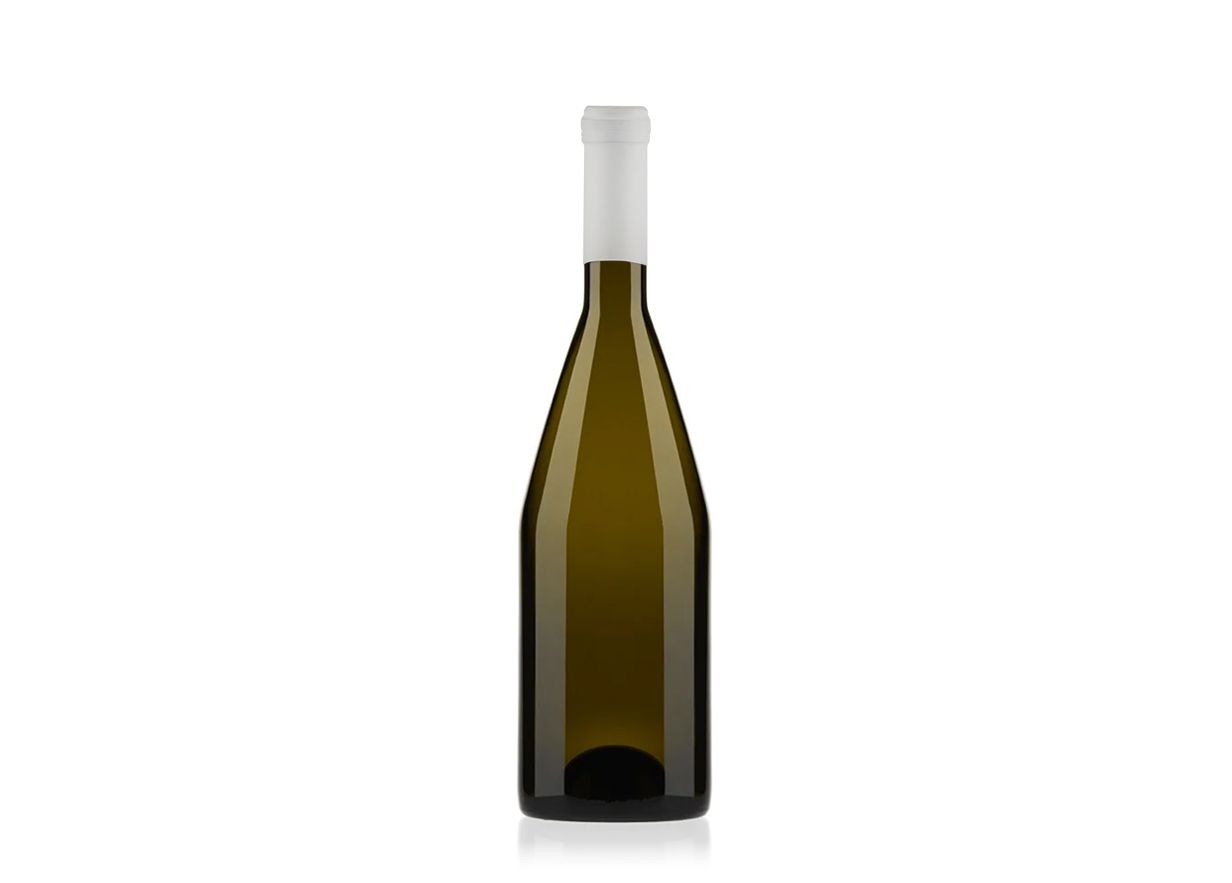 Postumia bottle by Berlin Packaging empty wine bottle with a white cap, standing upright against a white background.