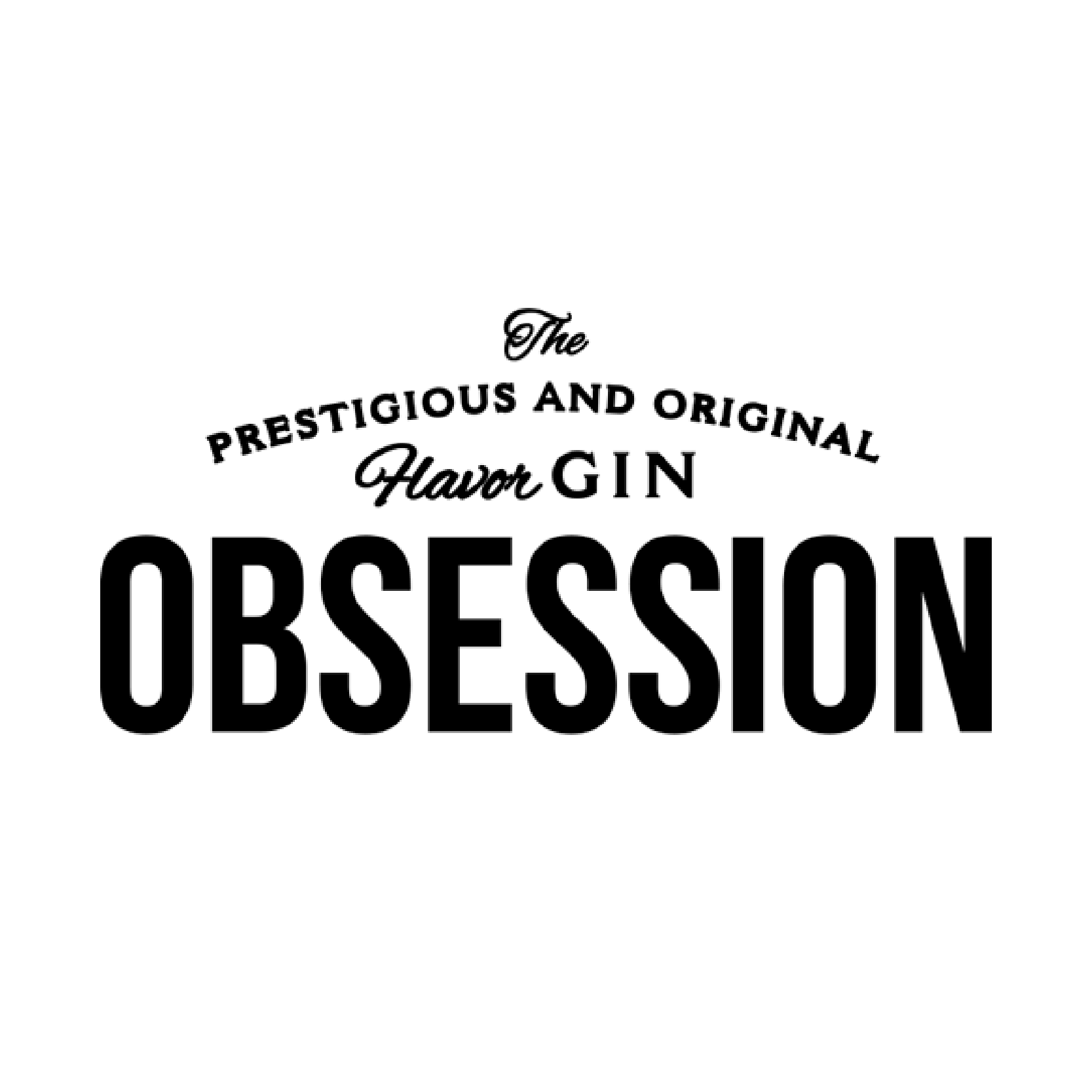 bp_em_spirits_index_obsession-gin-logo Logo of Obsession Gin featuring bold uppercase lettering for ‘OBSESSION’ with a classic serif tagline above reading ‘The Prestigious and Original Flavor Gin’, in black on a white background.