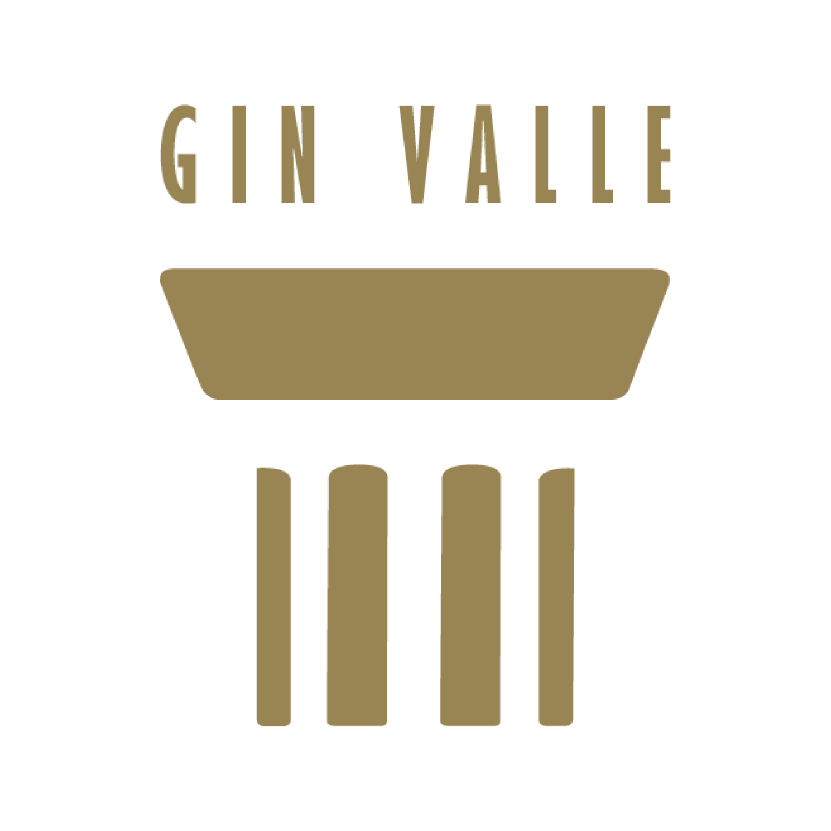 bp_em_spirits_index-gin-valle-logo Logo of Gin Valle featuring minimalist gold typography with the words ‘GIN VALLE’ above a stylized column design, symbolizing elegance and tradition, on a white background.