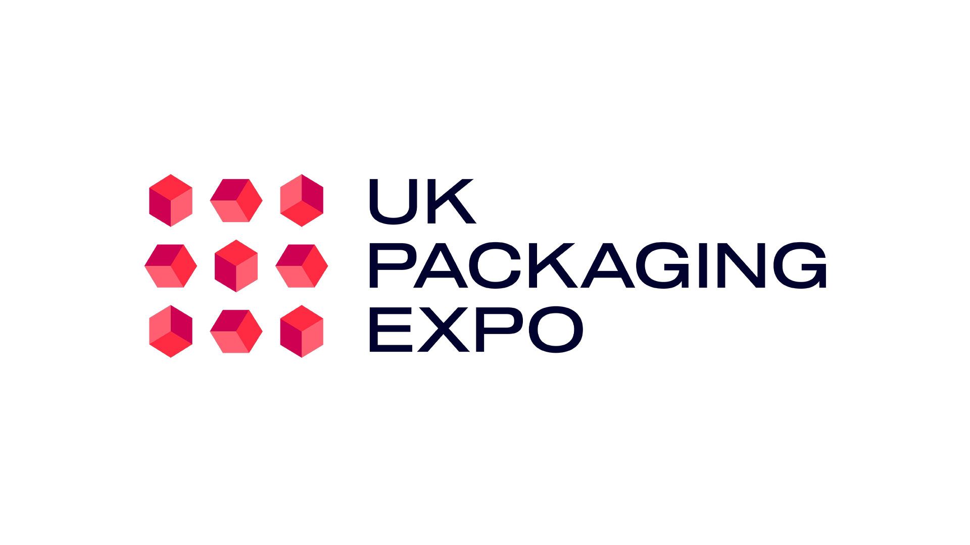 UK-packaging-expo-logo Logo for UK Packaging Expo with nine red cubes arranged in a grid to the left of the text.