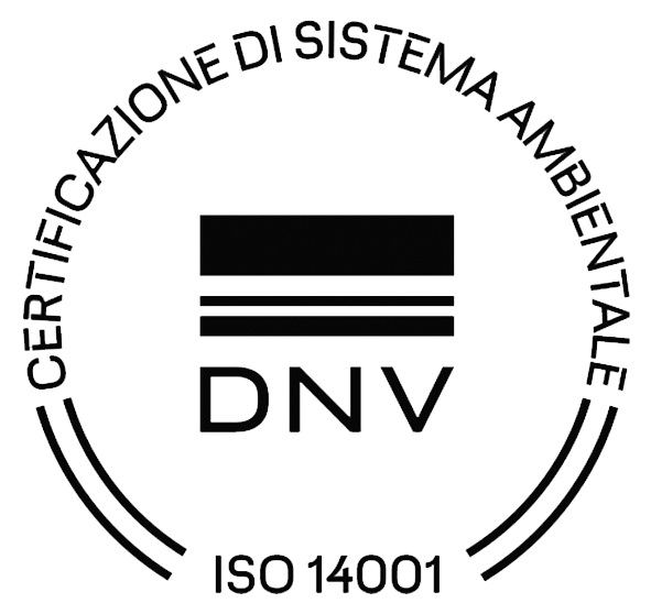 DNV Environmental System Certification logo with ISO 14001 text, featuring stylized horizontal lines above the letters "DNV."
