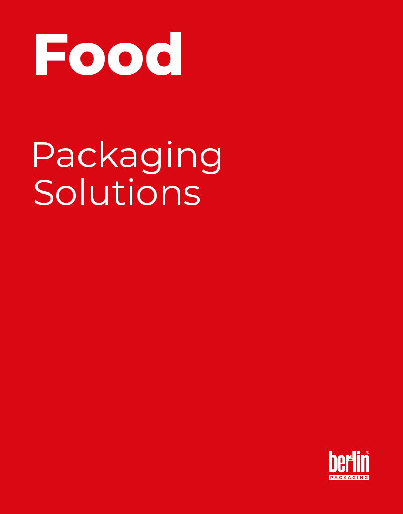 Red cover with "Food Packaging Solutions" in white text and a "berlin packaging" logo at the bottom right.
