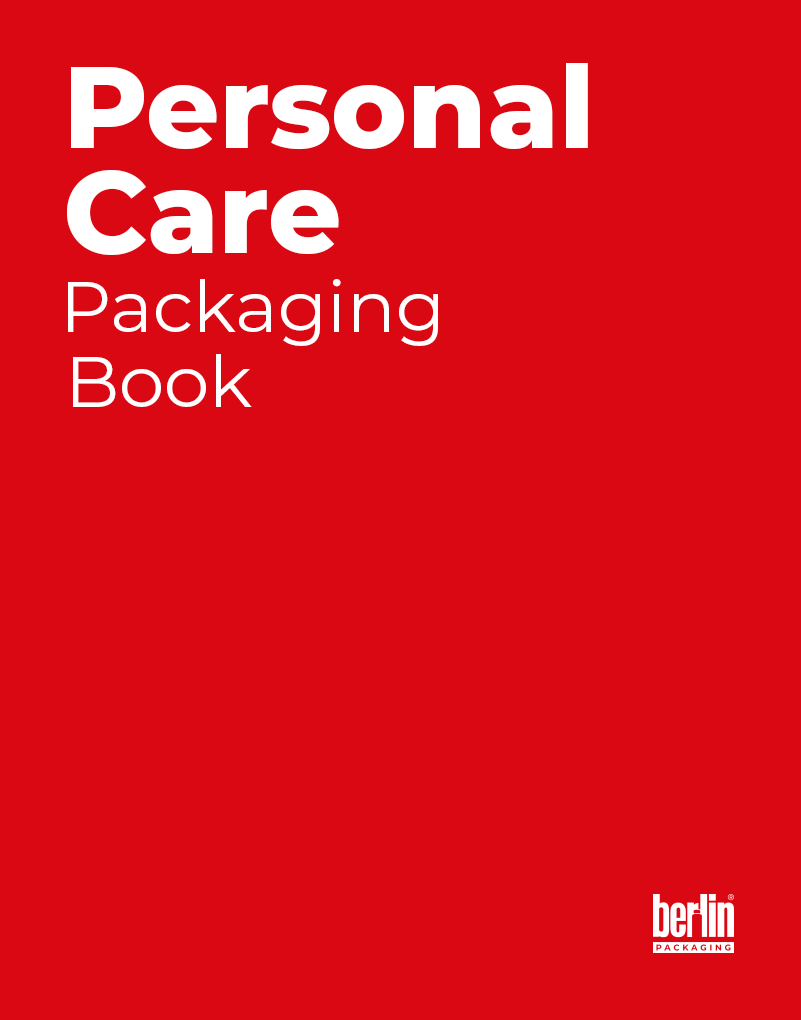 Red book cover titled "Personal Care Packaging Book" with Berlin Packaging logo in the bottom right corner.