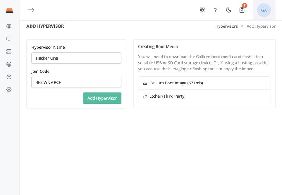 Screenshot of the Gallium Join Page