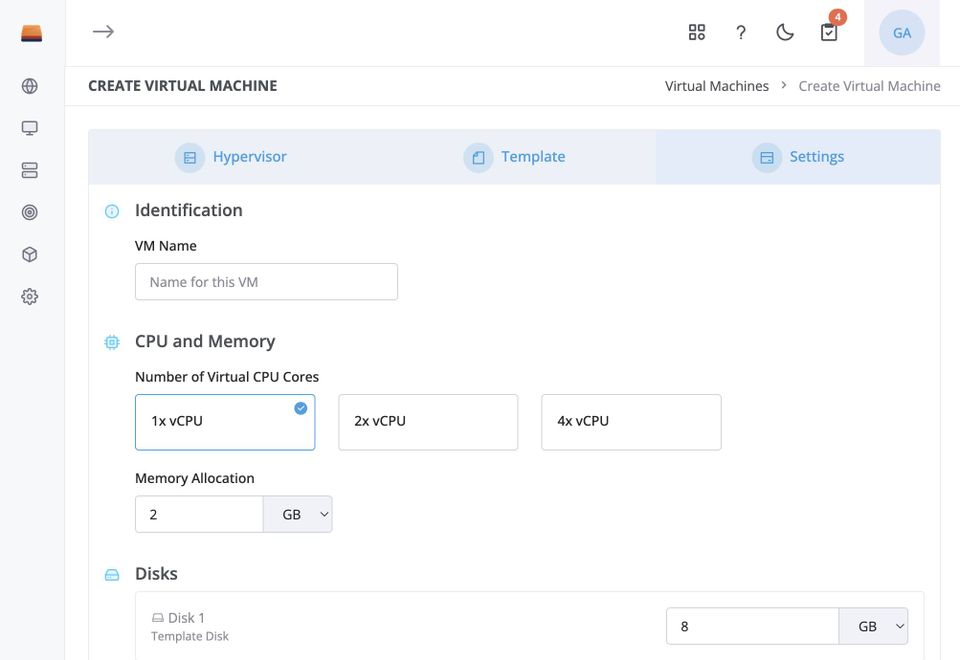 Screenshot of creating a Virtual Machine in Gallium