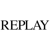 The image shows the word "REPLAY" in bold, serif font on a white background.
