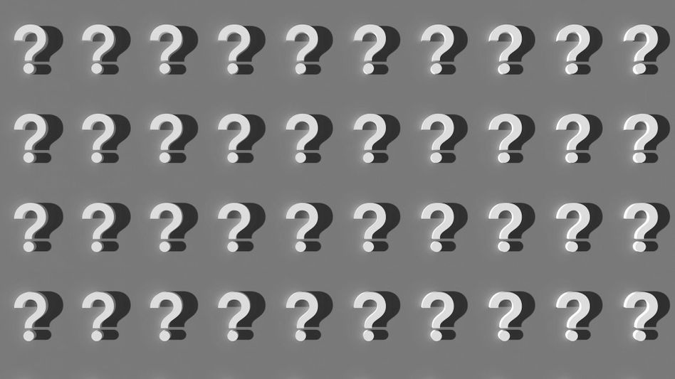 pytajniki umiejscowione w cztery rzędy po dziesięć, każdy z nich ma swój cień, zdjęcie czarno-białe