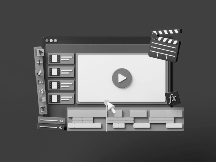 gráfica 3D gris de un programa de edición de video anonimizado