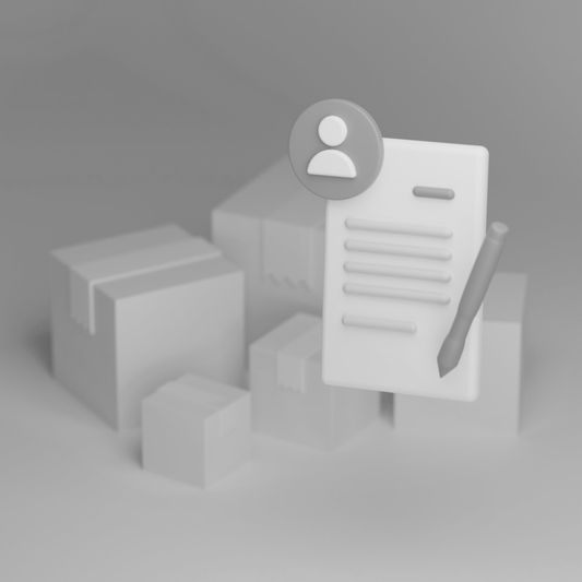Illustration 3D d'un document avec une icône d'utilisateur et un crayon, entouré de cases de différentes tailles en arrière-plan.