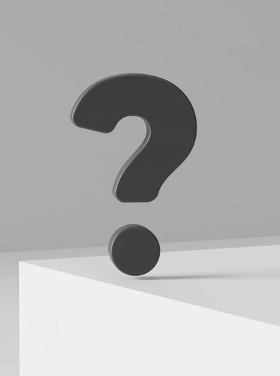 Gráfico en blanco y negro que representa un signo de interrogación 3D ovalado