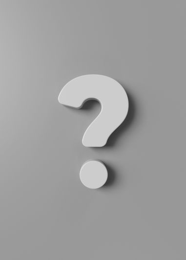 3D white question mark on a smooth gray background, casting a subtle shadow.