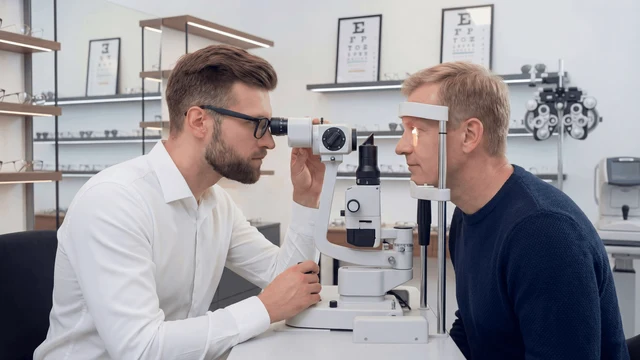 Mann bei Kontaktlinsenanpassung