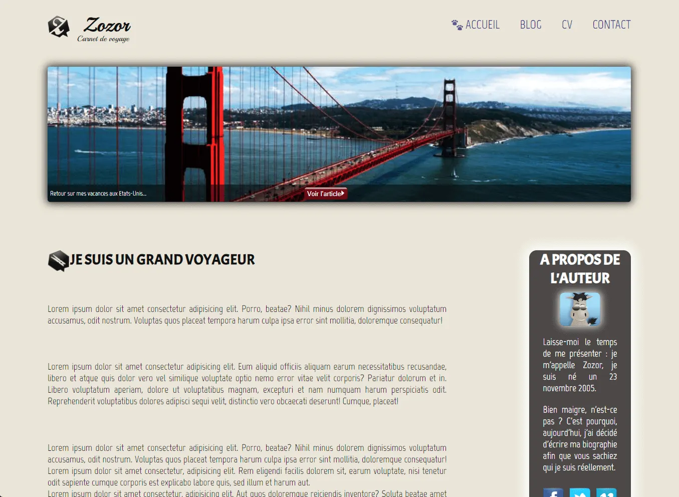 Page d'accueil du blog Zozor Carnet de Voyage