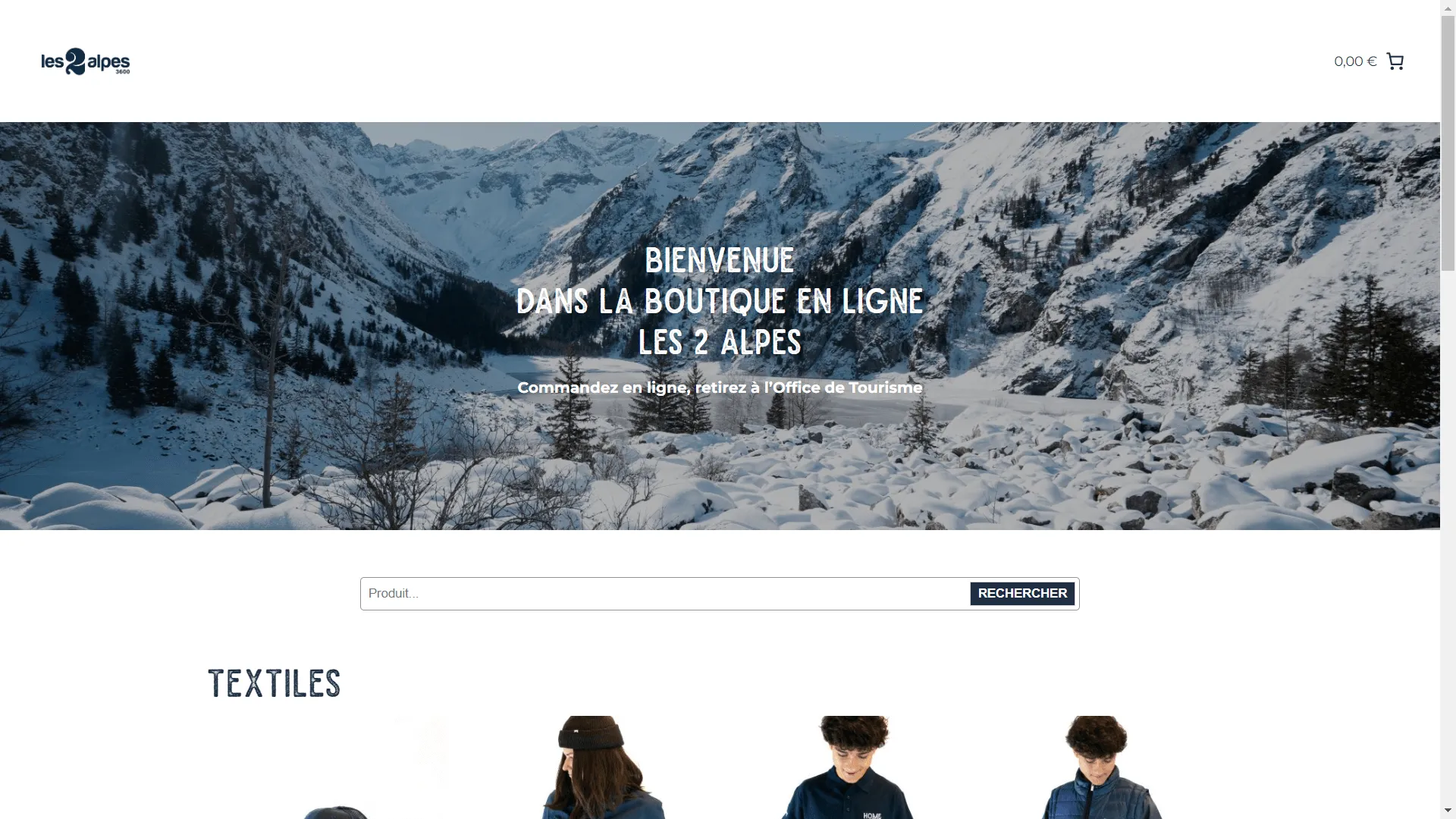 Page d'accueil de l'application Boutique en ligne Les 2 Alpes