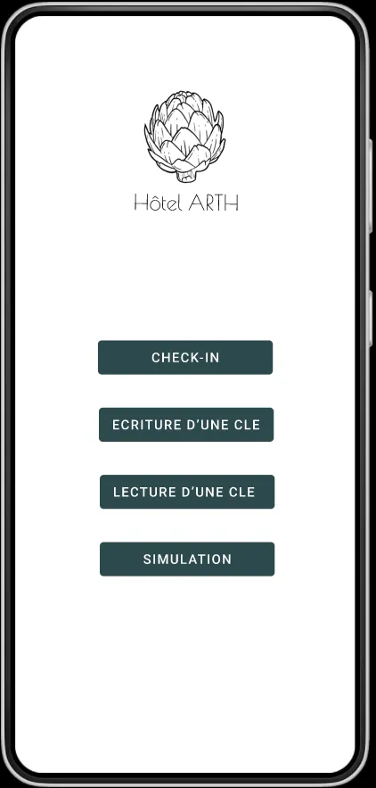 Page d'accueil de l'application mobile Hôtel Arth