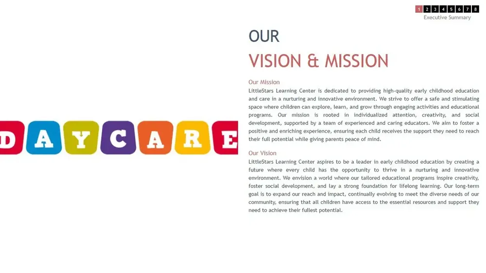 Downloadable daycare business plan sample in PDF format