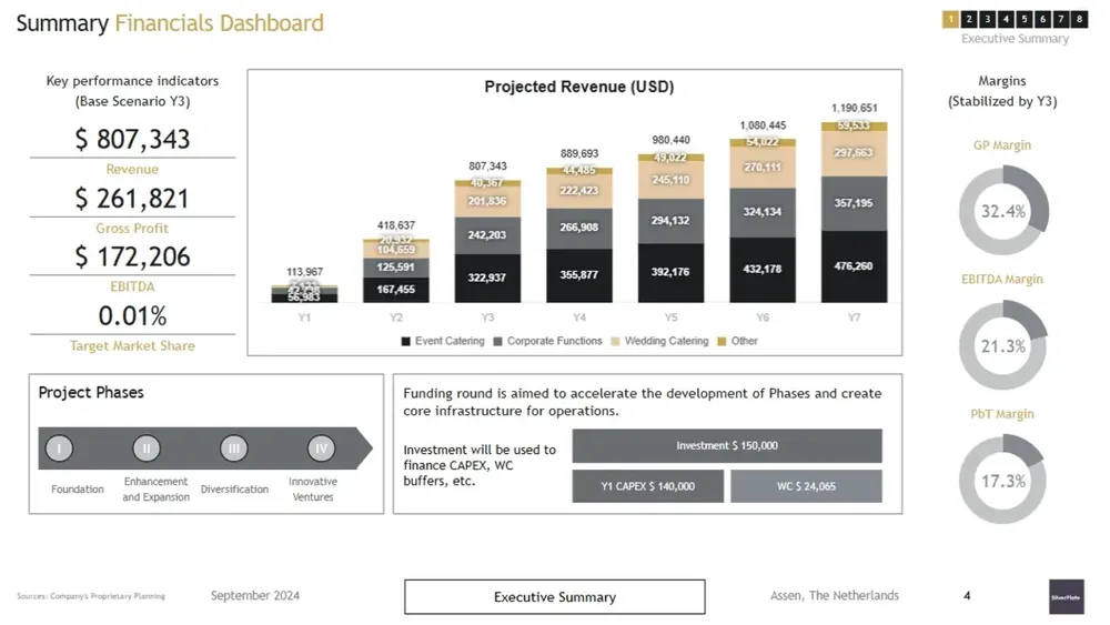 careting business plan financial dashboard
