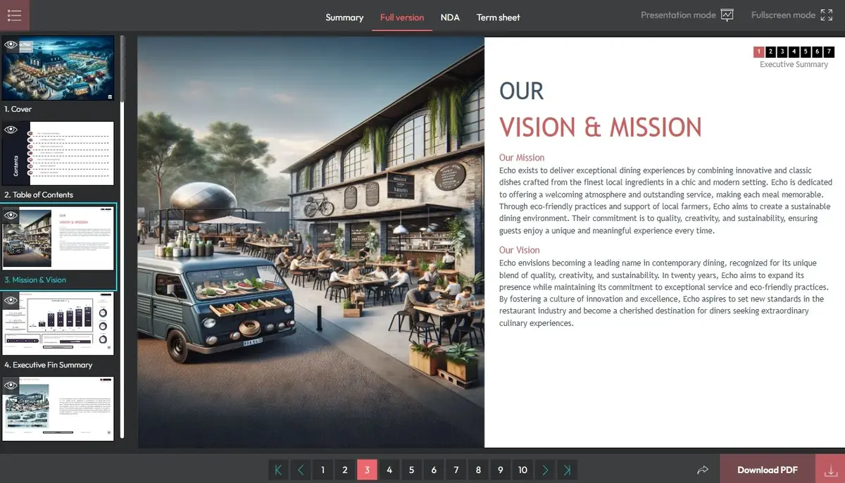 restaurant business plan template example