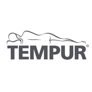 Logo of TEMPUR with a minimalist outline of a person lying on their side above the brand name in bold, gray letters.