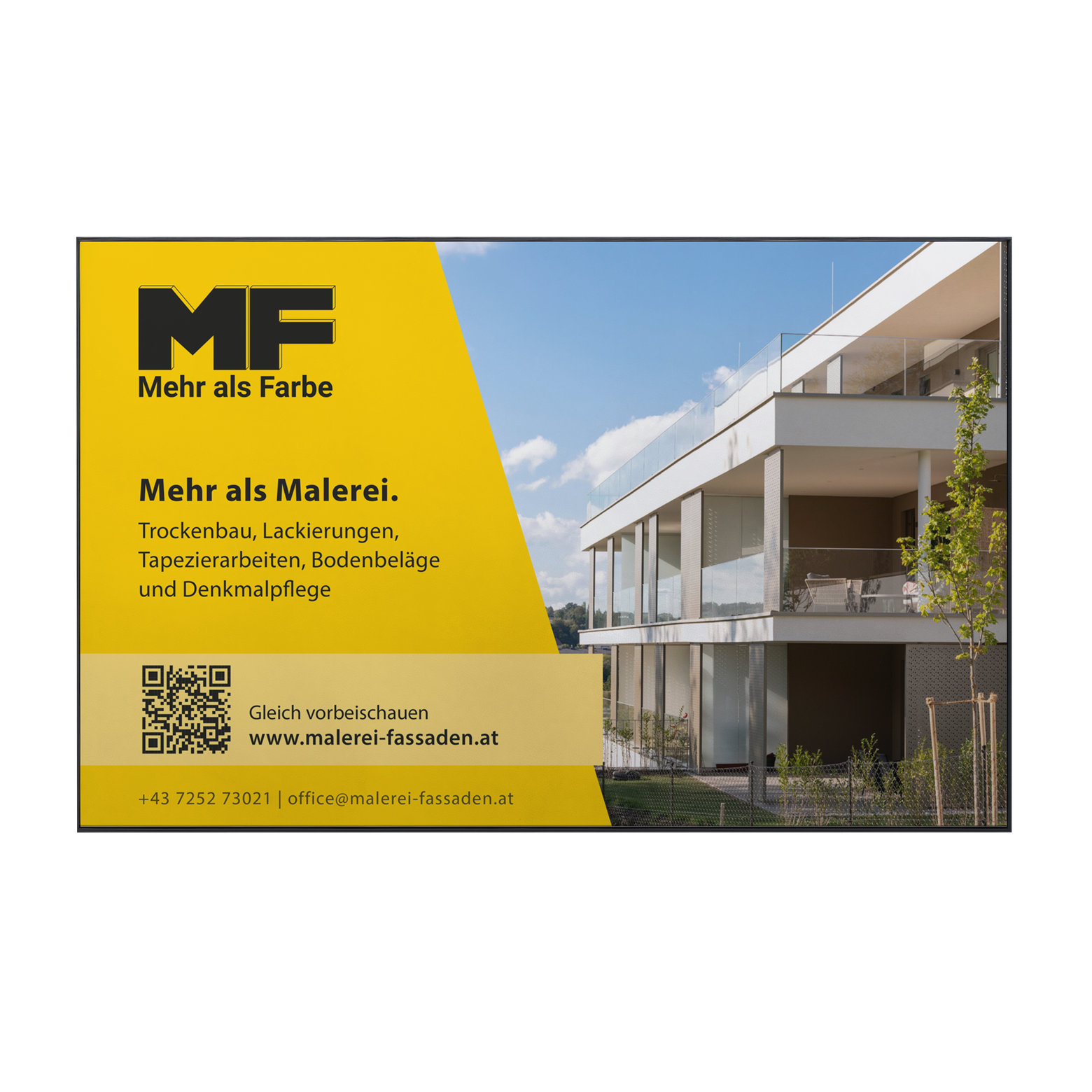 Inserat in gelb mit Bild von Bauprojekt