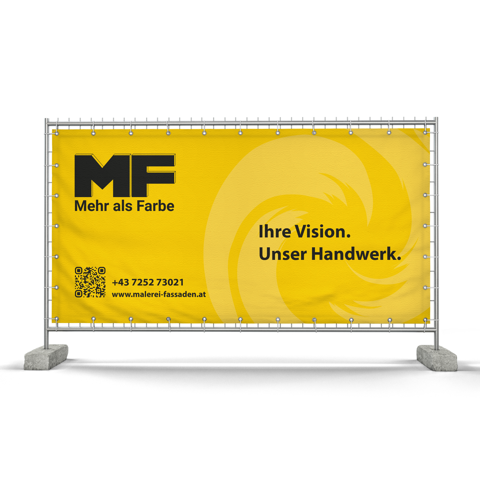 Bauzaun bespannt mit gelbem Malerei und Fassaden Banner
