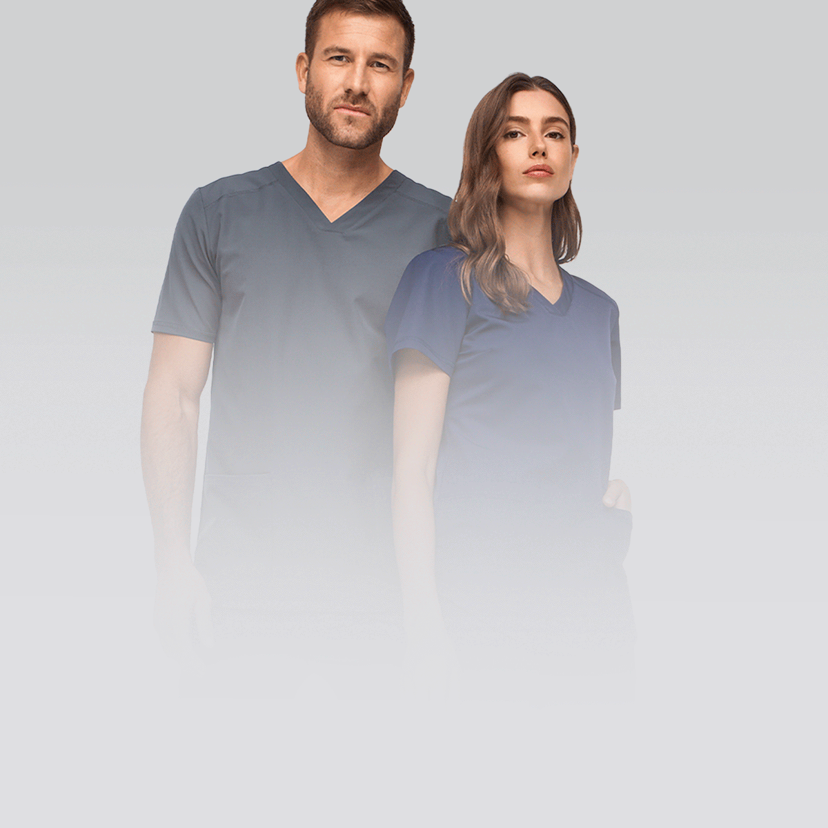 En GIF med två modeller i olika poser i Active-Stretch-arbetskläder från 7days