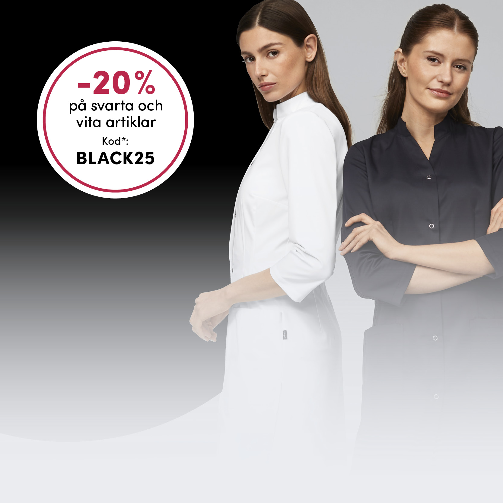 Två personer i svart och vitt arbetskläder från 7days