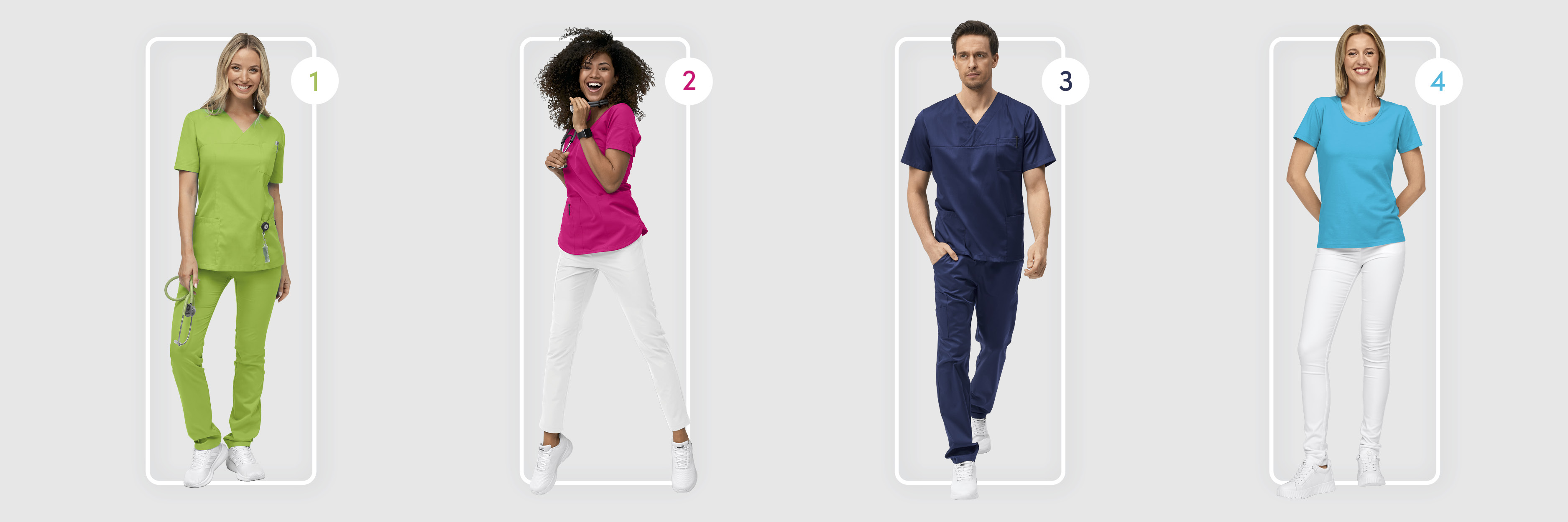 Vier verschiedene Outfitkombinationen von 7days