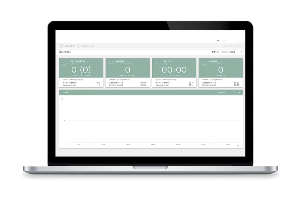 Laptop mit Lademanagement-Portal im Display sichtbar