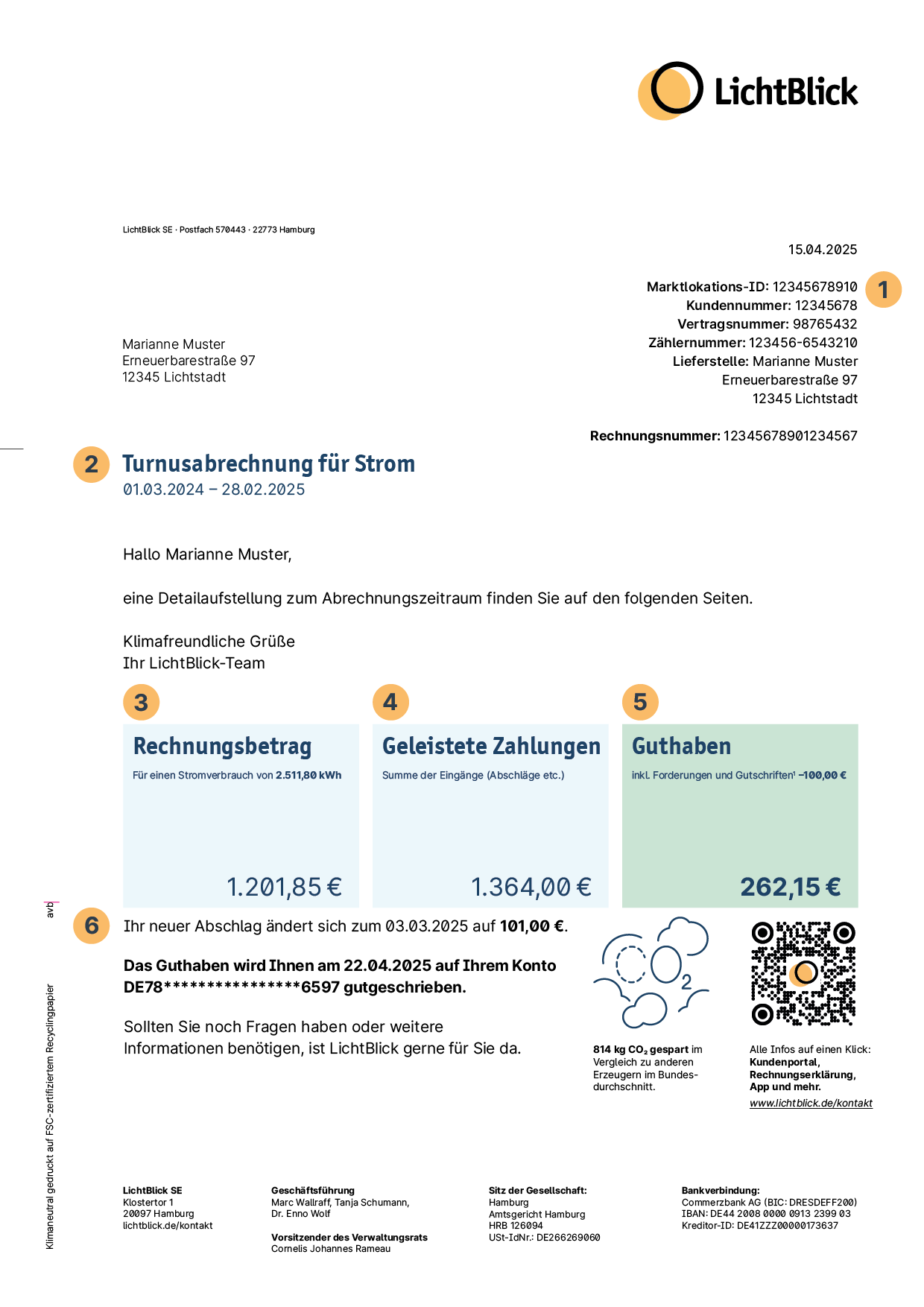LichtBlick Stromrechnung erklärt Seite 1