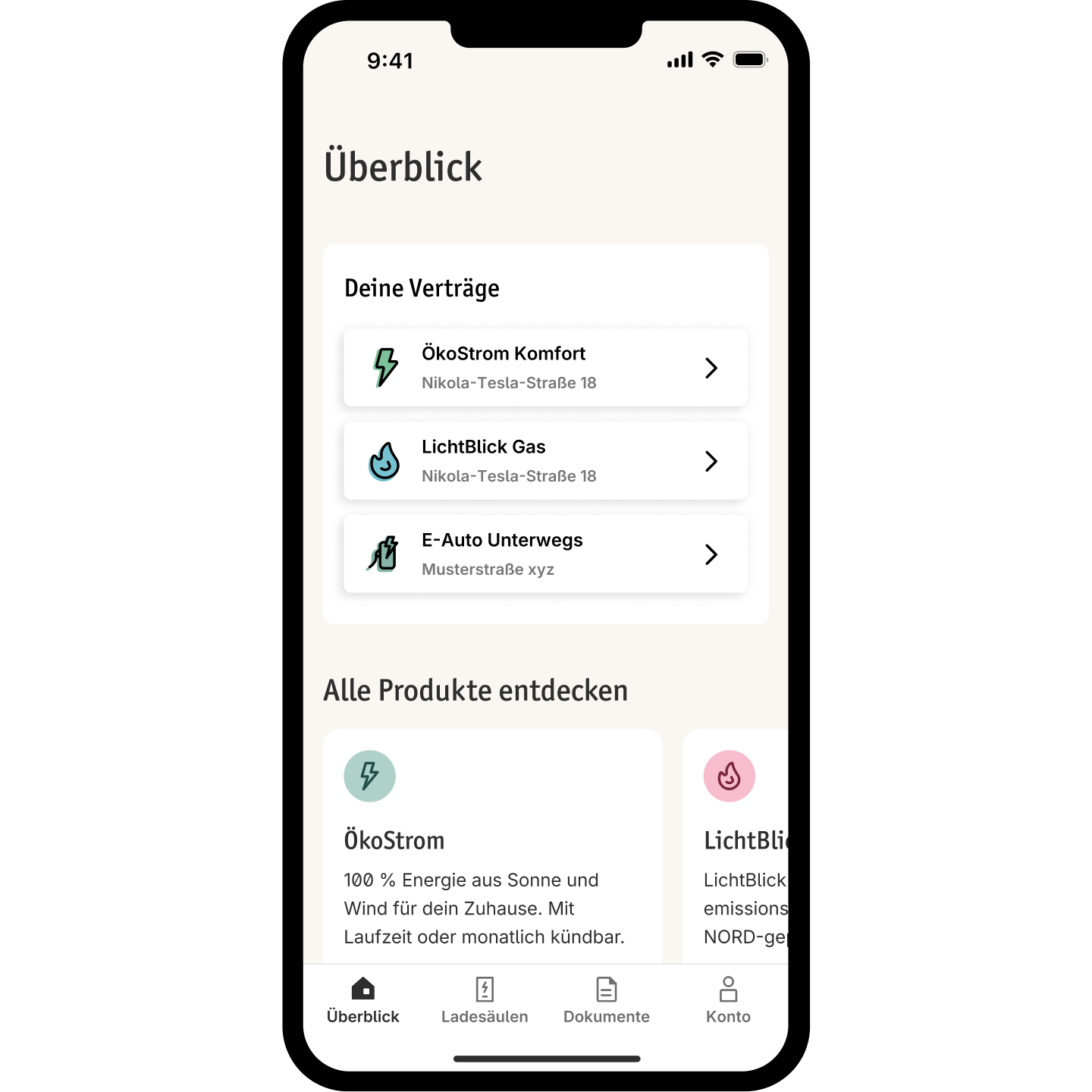 Handy mit Lichtblick App auf dem Display
