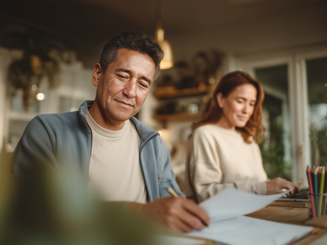 Zwei Personen sitzen am Schreibtisch