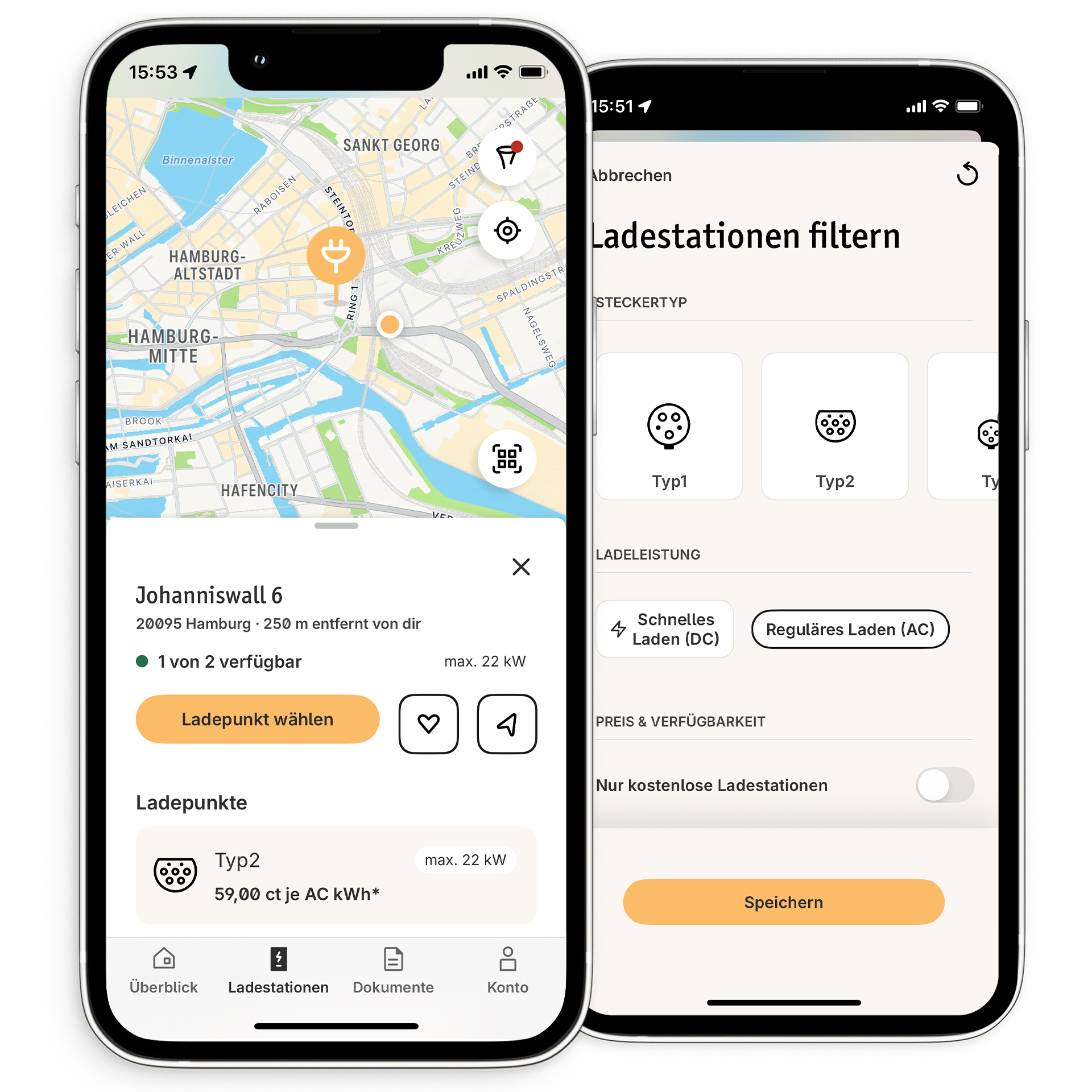 E-Auto Unterwegs App-Screen