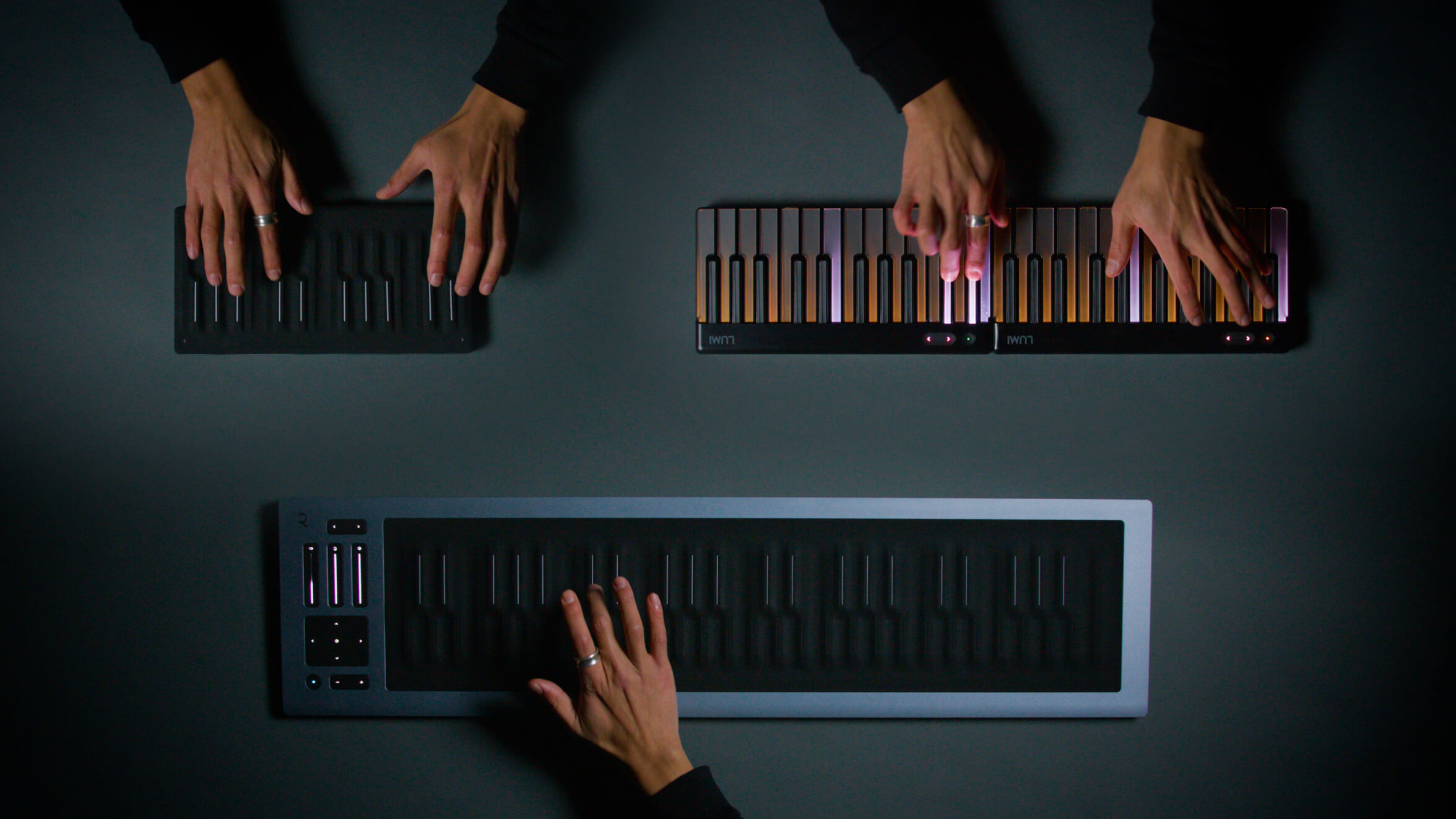 ROLI's Seaboard RISE 2, Seaboard BLOCK M, and LUMI Keys